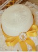 Tasha Garden Series Elegant Classic Lolita Vintage Yellow Ribbon Pearl Lace Trimmed Straw Hat