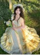 Tasha Garden Series Yellow Gradient Flutter Sleeves Classic Lolita Elegant Mori Vintage Ruffle Layered Dress