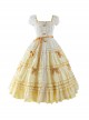 Tasha Garden Series Yellow Gradient Flutter Sleeves Classic Lolita Elegant Mori Vintage Ruffle Layered Dress