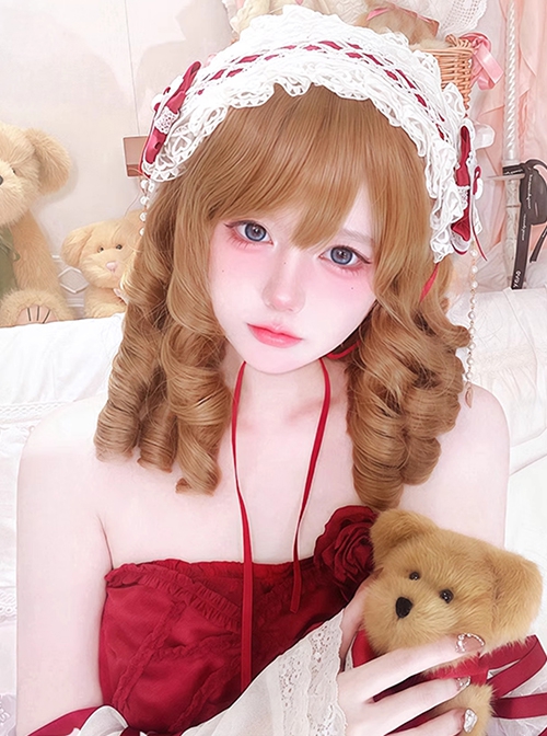 Pearl Girl Series Vintage Elegant Classic Lolita Golden Brown Roman Curls Exquisite Doll like Wig