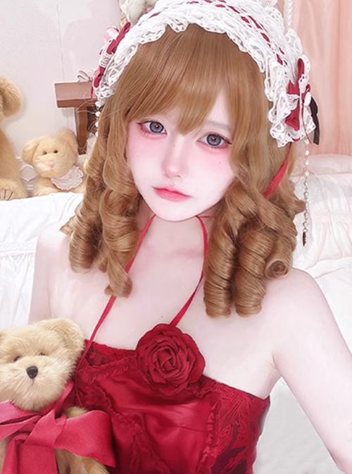 Pearl Girl Series Vintage Elegant Classic Lolita Golden Brown Roman Curls Exquisite Doll like Wig