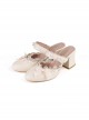 Ode To Spring Series Sweet Lolita Ribbon Bow Lace Pointed Round Toe Elegant Mid Heel Mules Shoes