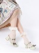 Ode To Spring Series Sweet Lolita Ribbon Bow Lace Pointed Round Toe Elegant Mid Heel Mules Shoes