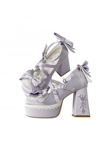 Tea Party Story Series Elegant Sweet Lolita Ribbon Bow Lace Round Toe Platform Heels