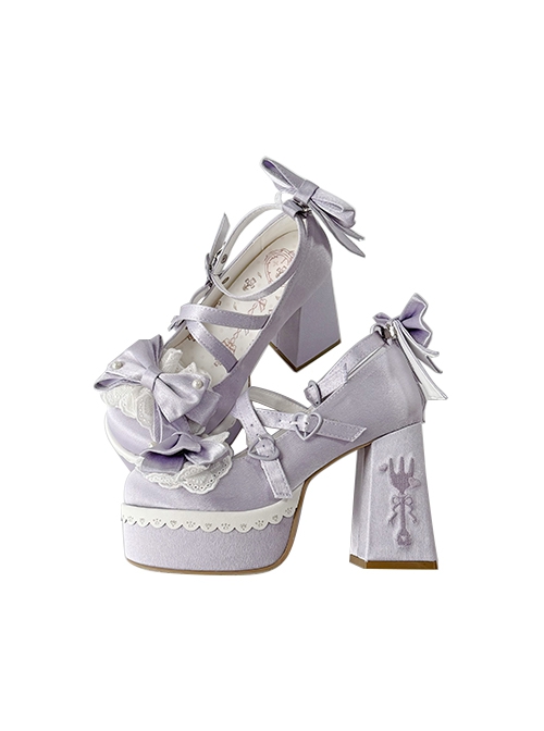 Tea Party Story Series Elegant Sweet Lolita Ribbon Bow Lace Round Toe Platform Heels