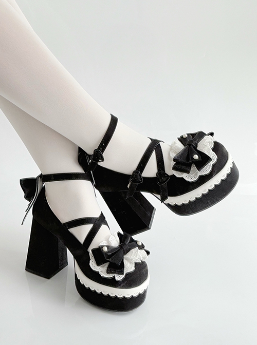 Tea Party Story Series Elegant Sweet Lolita Ribbon Bow Lace Round Toe Platform Heels