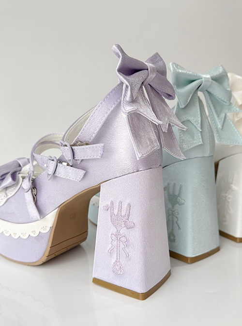 Tea Party Story Series Elegant Sweet Lolita Ribbon Bow Lace Round Toe Platform Heels