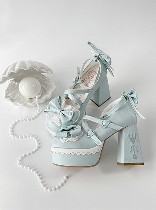 Tea Party Story Series Elegant Sweet Lolita Ribbon Bow Lace Round Toe Platform Heels