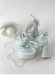 Tea Party Story Series Elegant Sweet Lolita Ribbon Bow Lace Round Toe Platform Heels