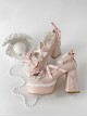 Tea Party Story Series Elegant Sweet Lolita Ribbon Bow Lace Round Toe Platform Heels