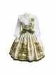 Arlo Bookstore Series Spring Charming Classic Lolita Green Academy Style Book Print Jumper Dress Shirt Set