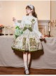 Arlo Bookstore Series Spring Charming Classic Lolita Green Academy Style Book Print Jumper Dress Shirt Set