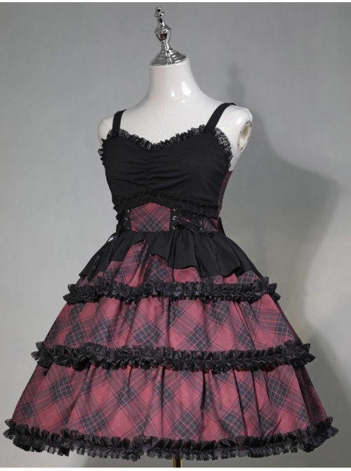 Margaret Series Sweet Lolita Jirai Kei Little Idol Stage Outfit Plaid Puff Sleeves Dress Top Set