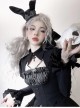 Spooky Rabbit Duke Series Gothic Lolita Halloween Dark Black Sweet Cool Fitted Waist Bubble Sleeve Dress