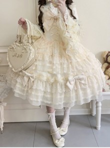 Dream Prologue Series Classic Lolita Dreamy Princess Gorgeous Heavy Ruffle Big Sleeves Lace Bowknot JSK Dress Bonnet Set