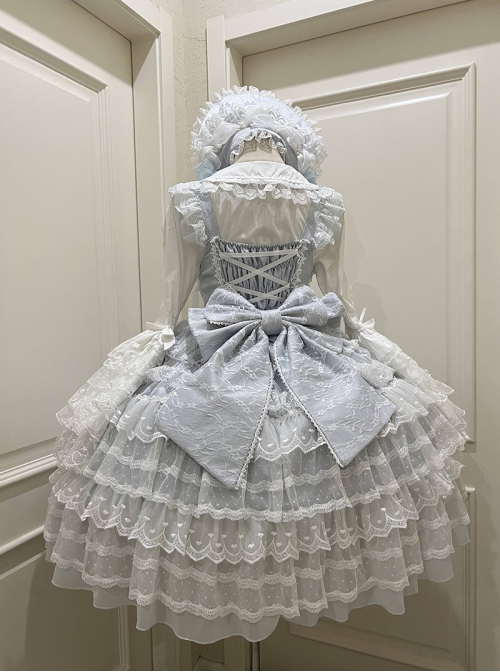 Dream Prologue Series Classic Lolita Dreamy Princess Gorgeous Heavy Ruffle Big Sleeves Lace Bowknot JSK Dress Bonnet Set