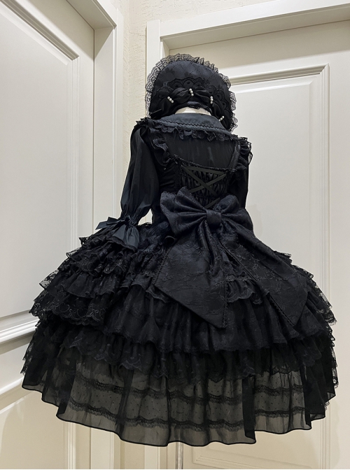 Dream Prologue Series Classic Lolita Dreamy Princess Gorgeous Heavy Ruffle Big Sleeves Lace Bowknot JSK Dress Bonnet Set