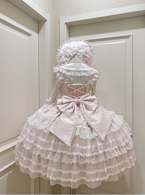 Dream Prologue Series Classic Lolita Dreamy Princess Gorgeous Heavy Ruffle Big Sleeves Lace Bowknot JSK Dress Bonnet Set