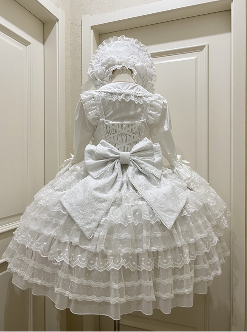 Dream Prologue Series Classic Lolita Dreamy Princess Gorgeous Heavy Ruffle Big Sleeves Lace Bowknot JSK Dress Bonnet Set