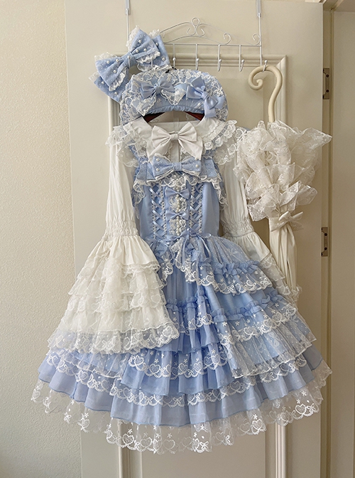 Love Overture Series Elegant Sweet Lolita Gorgeous Princess Layered Mesh Lace Ribbon Ballet Bow Ruffle Hem Strap Dress