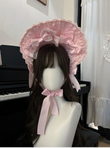 Love Overture Series Adorable Sweet Lolita Gorgeous Ribbon Bow Lace Ruffle Bonnette Hat