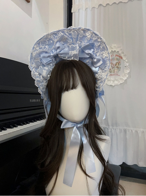 Love Overture Series Adorable Sweet Lolita Gorgeous Ribbon Bow Lace Ruffle Bonnette Hat