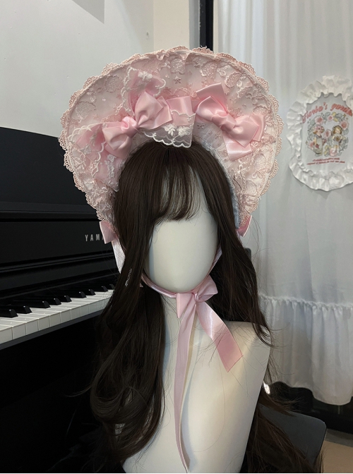 Love Overture Series Adorable Sweet Lolita Gorgeous Ribbon Bow Lace Ruffle Bonnette Hat