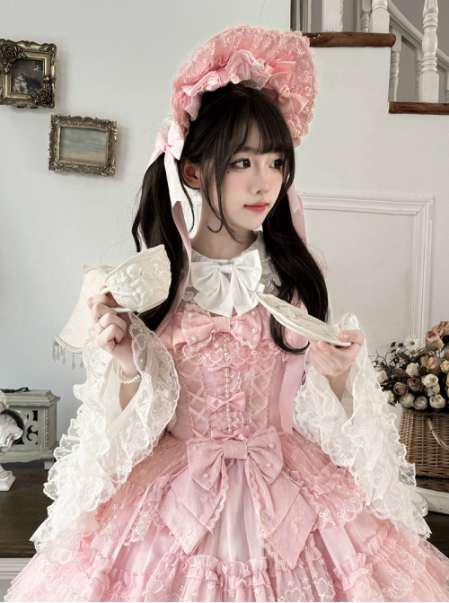 Love Overture Series Adorable Sweet Lolita Gorgeous Ribbon Bow Lace Ruffle Bonnette Hat