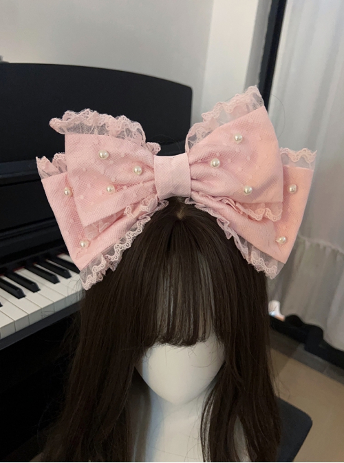 Love Overture Series Lovely Sweet Lolita Gorgeous Pearl Big Bow Lace Princess Headband