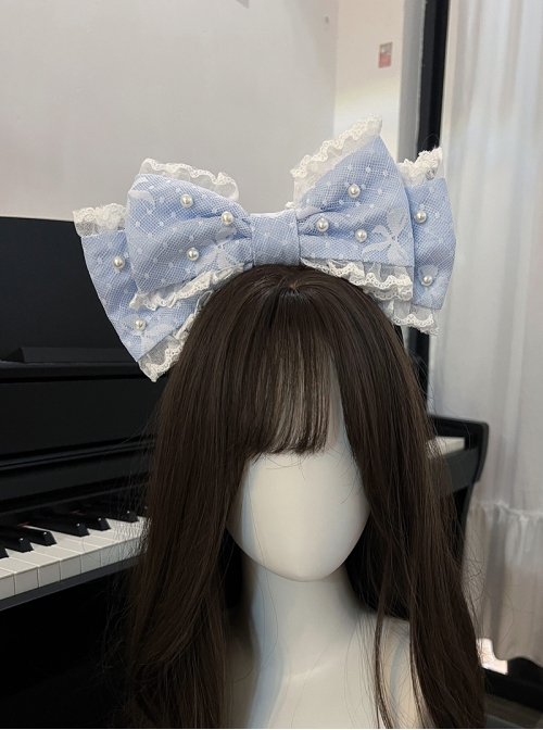 Love Overture Series Lovely Sweet Lolita Gorgeous Pearl Big Bow Lace Princess Headband