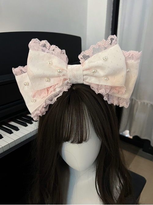 Love Overture Series Lovely Sweet Lolita Gorgeous Pearl Big Bow Lace Princess Headband