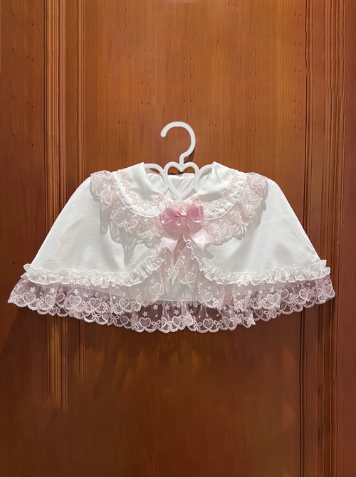 Love Prelude Series Sweet Lolita Silky Satin Princess Kawaii Lace Peter Pan Collar Short Cape Cloak