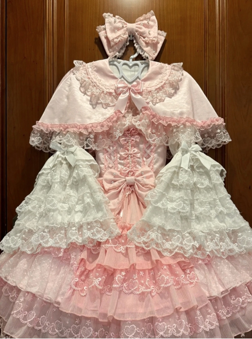 Love Prelude Series Sweet Lolita Silky Satin Princess Kawaii Lace Peter Pan Collar Short Cape Cloak