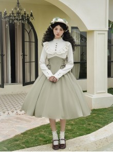 Wind Kissed Garden Series Elegant Classic Lolita Spring Daily Green Ruff Collar Long Sleeve Dress