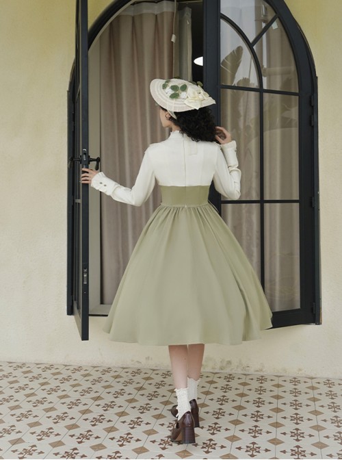 Wind Kissed Garden Series Elegant Classic Lolita Spring Daily Green Ruff Collar Long Sleeve Dress