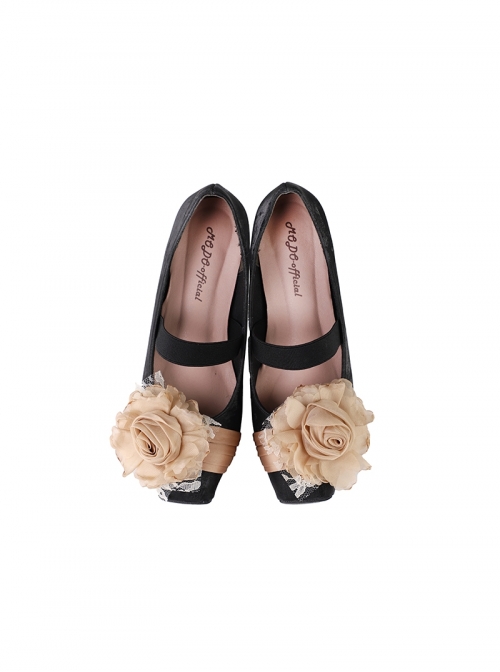 Rose Poetry Series Elegant Classic Lolita Silk Flower Simple Comfortable Square Toe Ballet Low Heel Shoes