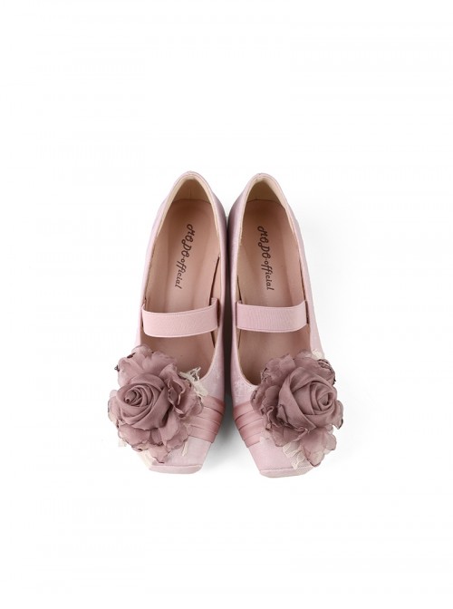 Rose Poetry Series Elegant Classic Lolita Silk Flower Simple Comfortable Square Toe Ballet Low Heel Shoes