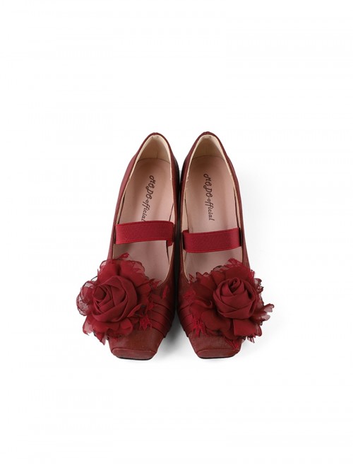 Rose Poetry Series Elegant Classic Lolita Silk Flower Simple Comfortable Square Toe Ballet Low Heel Shoes