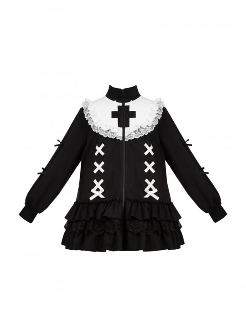 Doll Setting Series Sweet Lolita Kawaii Otaku Culture Cool Cross Japanese Jirai Kei Bowknot Lace Loose Long Sweatshirt