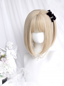 Bo Bo Bear Series Sweet Lolita White Golden Japanese Style Soft Girl Kawaii Straight Bangs Short Wig