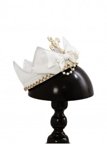 Hunter Rabbit White Moonlight Series Vintage Gothic Lolita Prince Style Cross Pearl White Crown Coronet Headdress