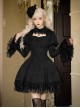 Midnight Whisper Series Vintage Spring Gothic Lolita Hollow Chest Bubble Sleeves Black Lace Patchwork Dress