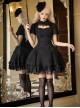 Midnight Whisper Series Vintage Spring Gothic Lolita Hollow Chest Bubble Sleeves Black Lace Patchwork Dress