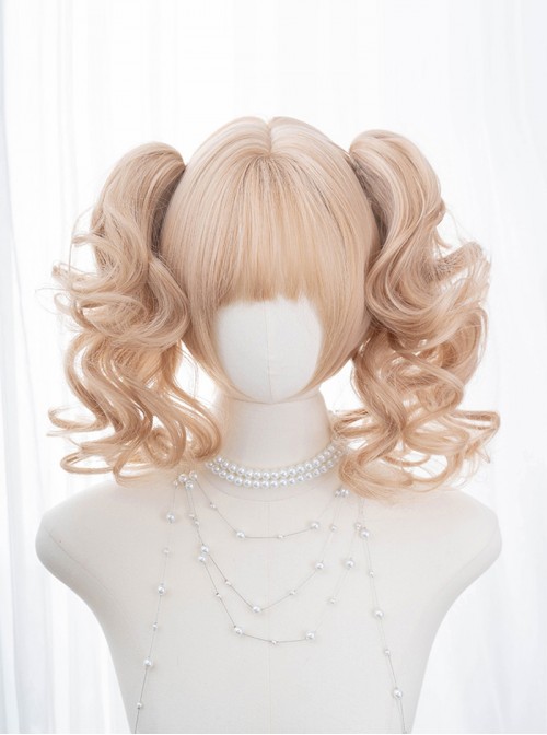 Soft Candy Sweetheart Series Sweet Lolita Golden Vintage Doll Bob Clamp Curl Twin Ponytail Roman Curls Wig