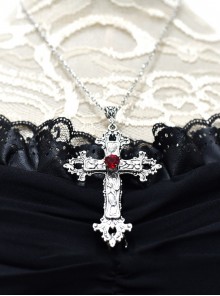 Handmade Gothic Lolita Punk Cosplay Silver Cross Pendant Necklace Clavicle Chain