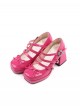 Kawaii French Girl Rhinestone Bowknot Triple Buckle Patent Leather Sweet Lolita Platform Chunky High Heel Shoes