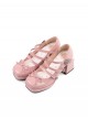 Kawaii French Girl Rhinestone Bowknot Triple Buckle Patent Leather Sweet Lolita Platform Chunky High Heel Shoes