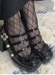 Kawaii French Girl Rhinestone Bowknot Triple Buckle Patent Leather Sweet Lolita Platform Chunky High Heel Shoes