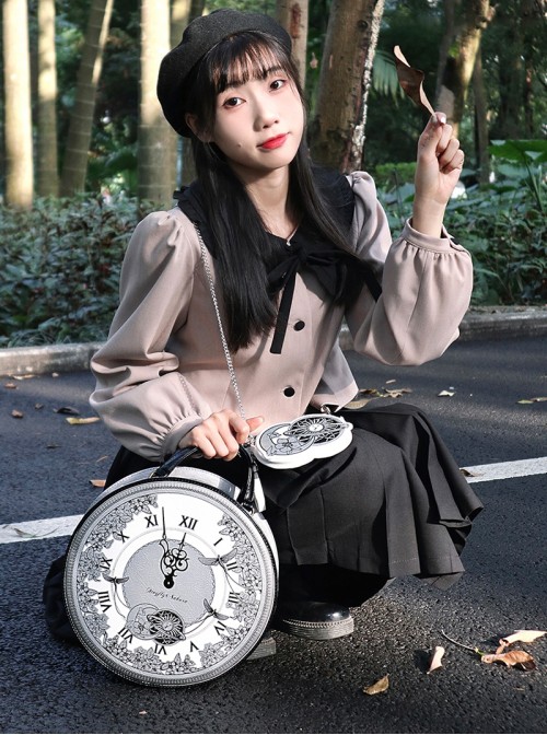 Sun Moon Star Sakura Floating Series Gothic Lolita British Retro Magical Girl Backpack Clock Round Bag