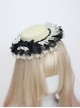 Handmade Classic Lolita British Style Vintage Bowknot Multi Layer Lace Pleated Ruffle Round Flat Bonnet Hat